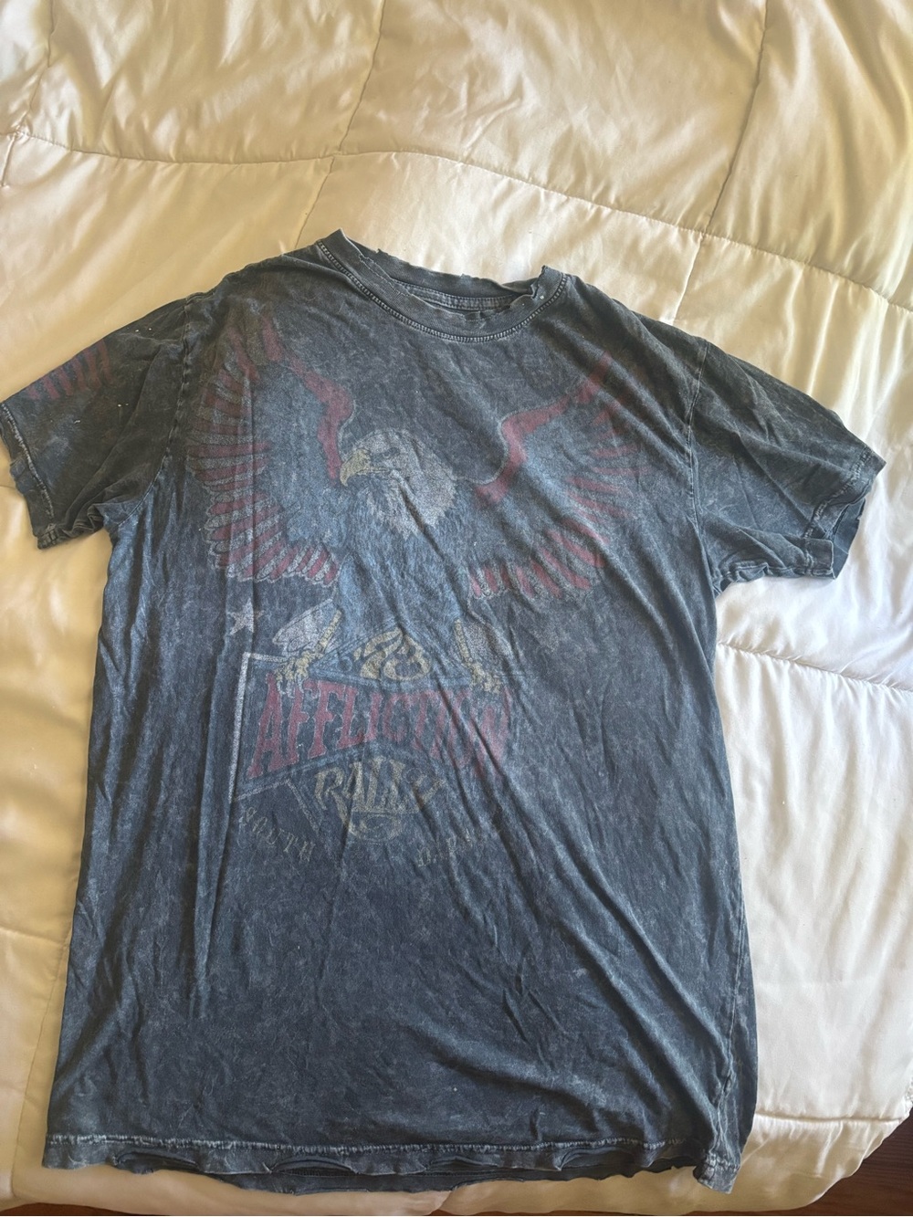 Affliction Washed Black Graphic Eagle Tee with Red Accents